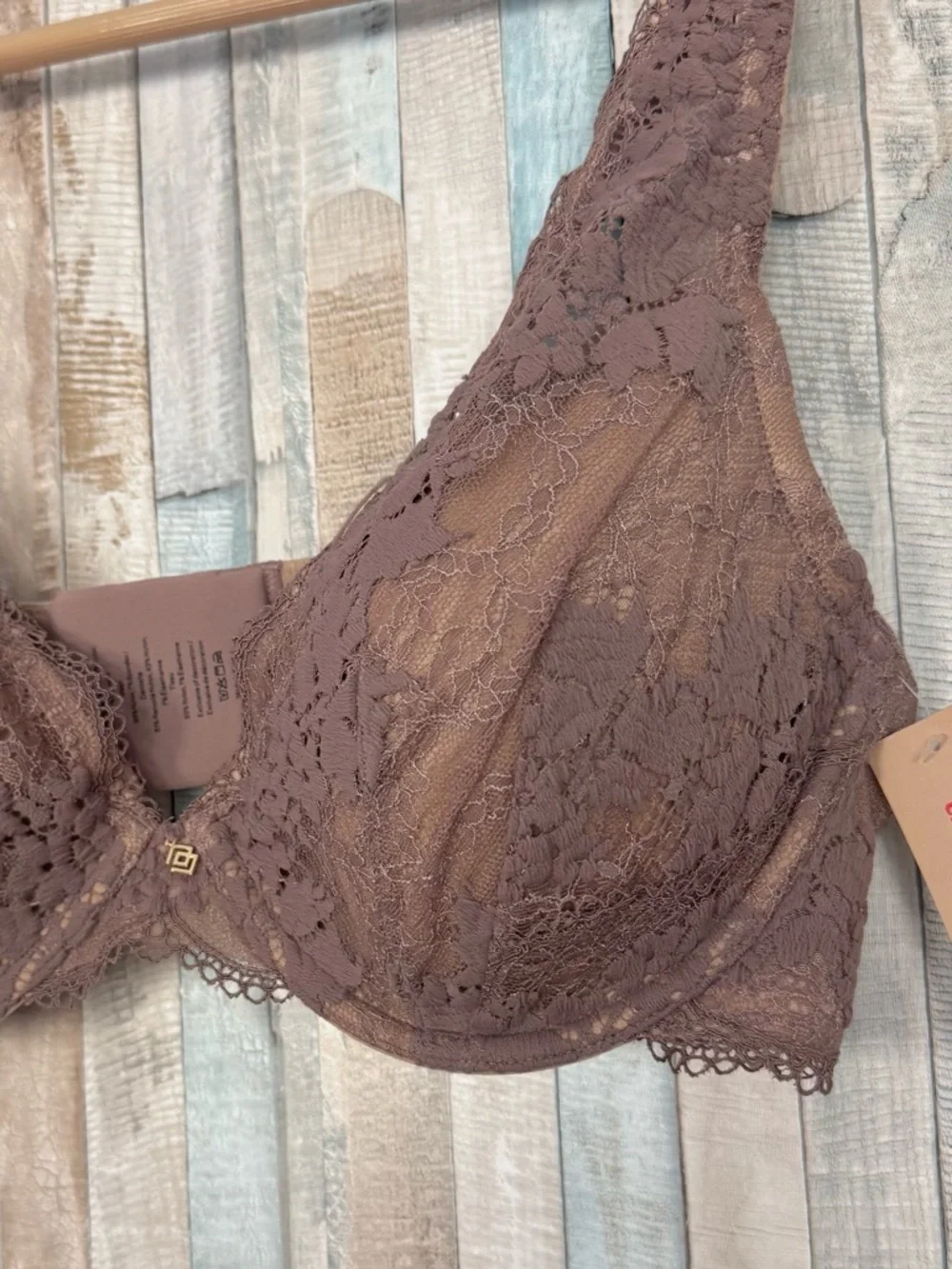 New Thirdlove 38C All Day Lace Uplift Plunge Bra Twilight Taupe Underwire NWT